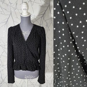 Highline Collective Black Stars Printed Surplice Peplum Crop Blouse